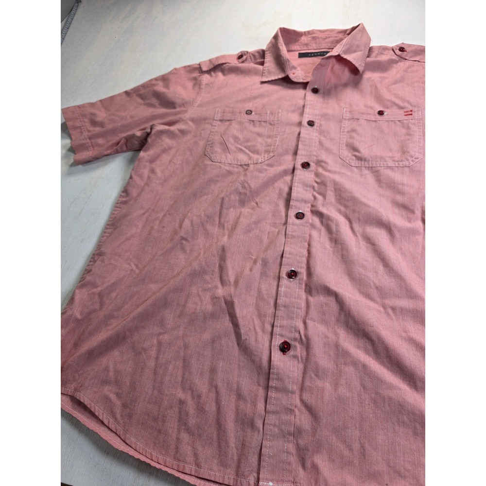 Sean John Mens 2XL Pink White Micro Stripe Short Sleeve Button Down Shirt Y2K
